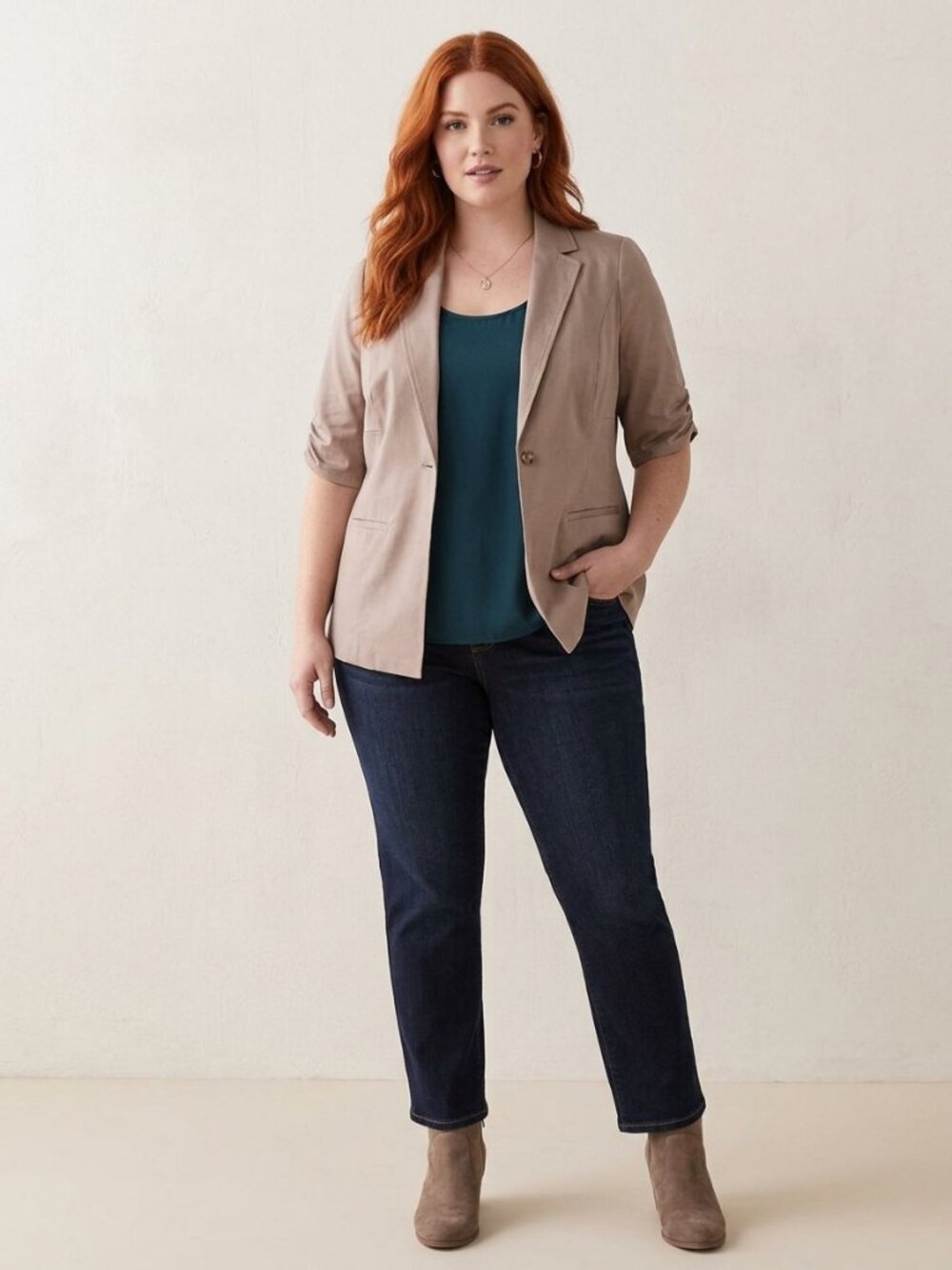 TORRID Ruched Short Sleeve Linen Blend Blazer
